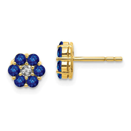 14k & Rhodium Sapphire & Diamond Post Earrings ,