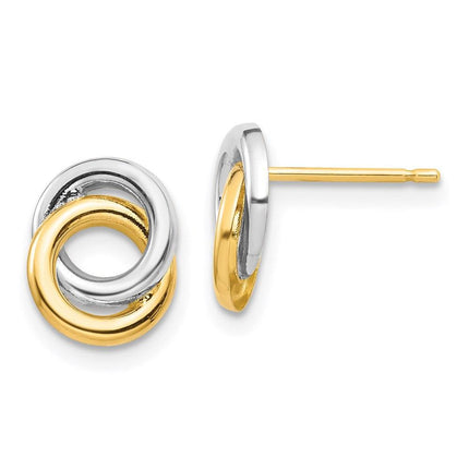 14k & White Rhodium Circles Post Earrings ,