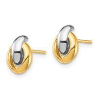 14k & White Rhodium Oval Post Earrings ,