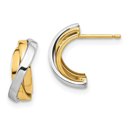 14k & White Rhodium Triple C-Hoop Post Earrings ,
