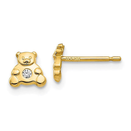 14k Bear with CZ Earrings ,