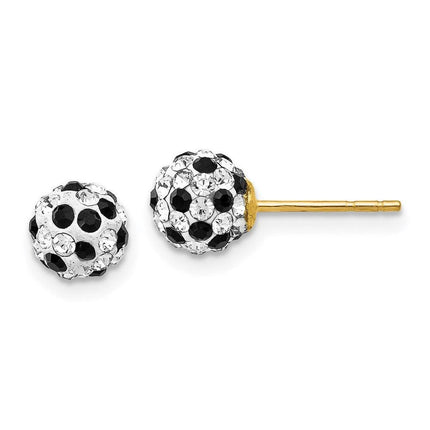 14k Black and White Crystal 6mm Post Earrings ,