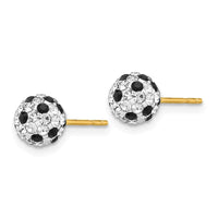 14k Black and White Crystal 6mm Post Earrings ,