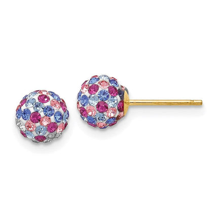 14k Blue Pink Multi Crystal 6mm Post Earrings ,