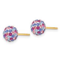 14k Blue Pink Multi Crystal 6mm Post Earrings ,