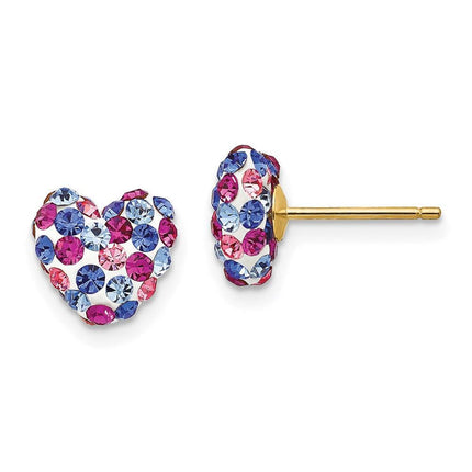 14k Blue Pink White Crystal 8mm Heart Post Earrings ,