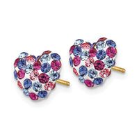 14k Blue Pink White Crystal 8mm Heart Post Earrings ,