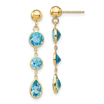 14k Blue Topaz Gemstone Dangle Earrings ,