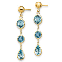 14k Blue Topaz Gemstone Dangle Earrings ,