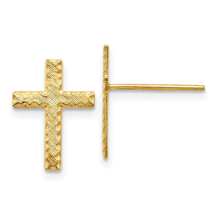 14k Brushed Finish Cross Earrings ,