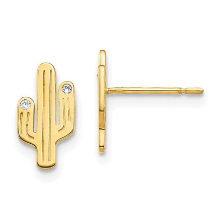 14K Cactus CZ Stud Earrings ,