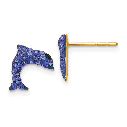 14k Crystal Blue Dolphin Post Earrings ,