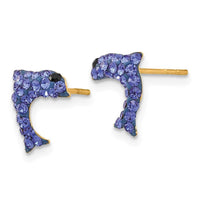 14k Crystal Blue Dolphin Post Earrings ,