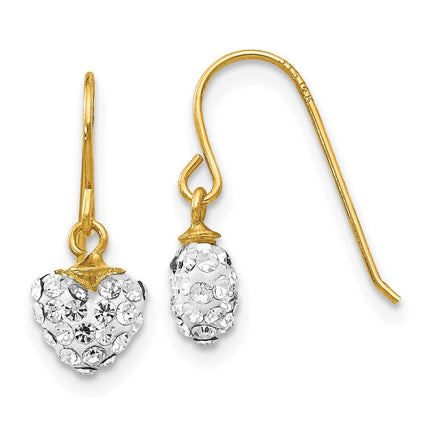 14k Crystal Heart Dangle Earrings ,