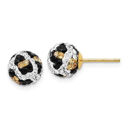 14k Crystal Leopard White Black Yellow 8mm Post Earrings ,