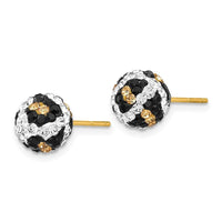 14k Crystal Leopard White Black Yellow 8mm Post Earrings ,
