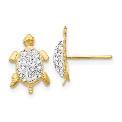 14k Crystal White Turtle Post Earrings ,
