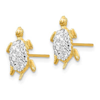 14k Crystal White Turtle Post Earrings ,