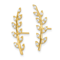 14K CZ Fern Ear Climber Earrings ,