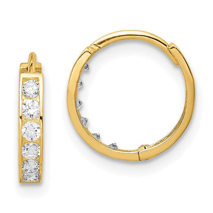 14K CZ Hinged Hoop Earrings ,