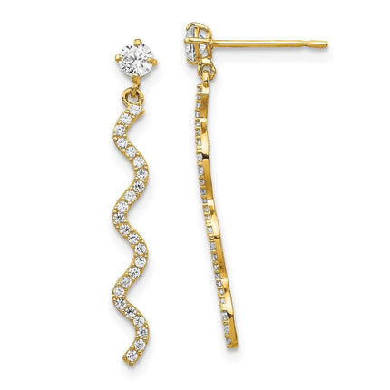 14K CZ Wave Dangle Post Earrings ,