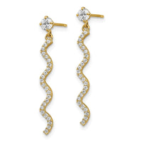 14K CZ Wave Dangle Post Earrings ,