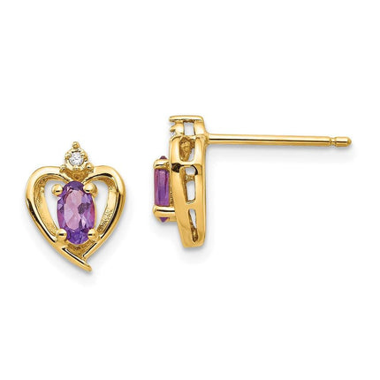 14K Diamond & Amethyst Earrings ,
