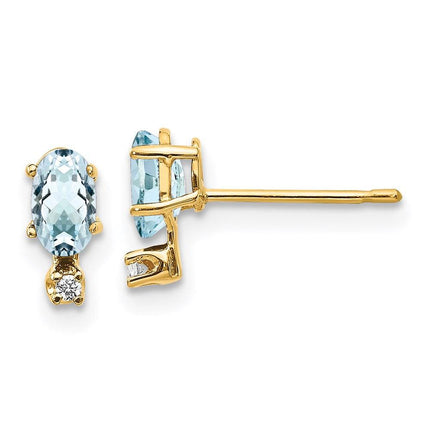 14k Diamond & Aquamarine Birthstone Earrings ,