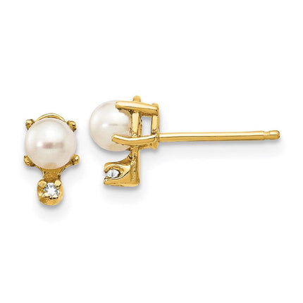 14k Diamond & FW Cultured Pearl Birthstone Earrings ,