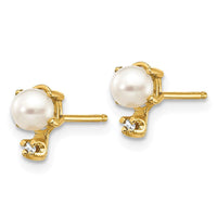 14k Diamond & FW Cultured Pearl Birthstone Earrings ,