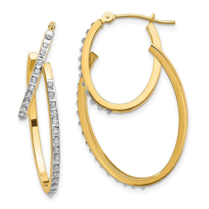 14k Diamond Fascination Hinged Double Hoop Earrings ,