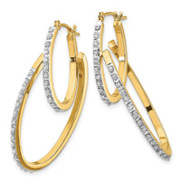 14k Diamond Fascination Hinged Double Hoop Earrings ,