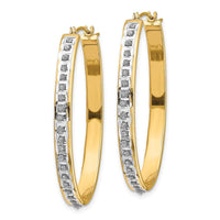 14k Diamond Fascination Oval Hinged Hoop Earrings ,