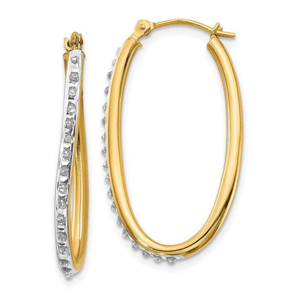 14k Diamond Fascination Oval Twist Hoop Earrings ,