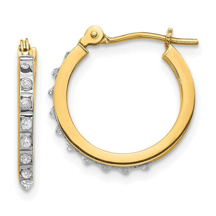 14k Diamond Fascination Small Hinged Leverback Hoop Earrings ,