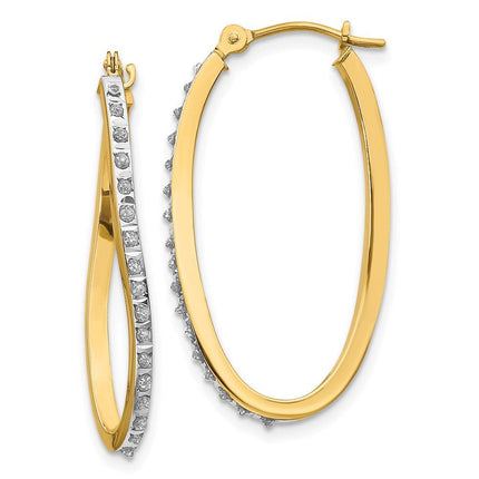 14k Diamond Fascination Twist Hinged Hoop Earrings ,