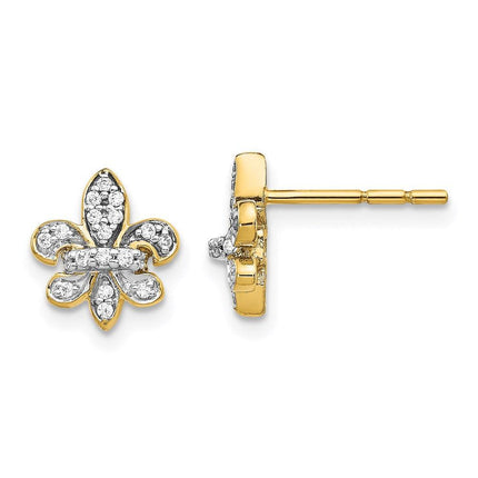 14k Diamond Fleur de Lis Post Earrings ,