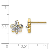 14k Diamond Fleur de Lis Post Earrings ,