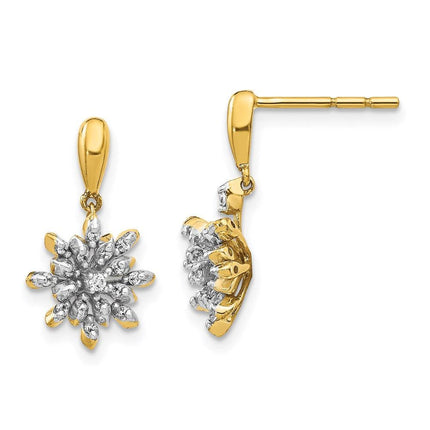 14k Diamond Flower Post Dangle Earrings ,