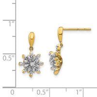 14k Diamond Flower Post Dangle Earrings ,