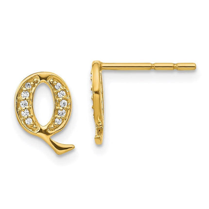 14k Diamond Initial Q Earrings ,