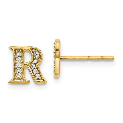 14k Diamond Initial R Earrings ,