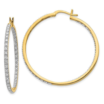 14k Diamond In/Out Hoop Earrings ,