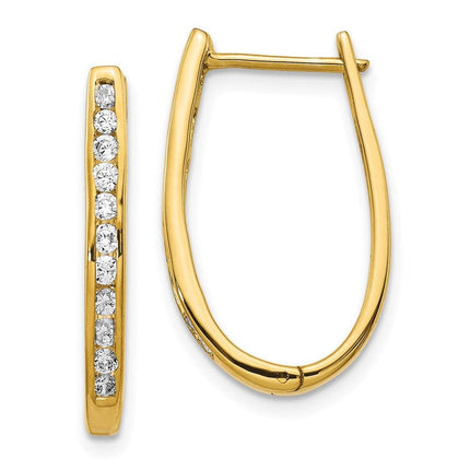 14k Diamond Oval Hoop Earrings ,