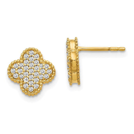 14k Diamond Quatrefoil Post Earrings ,