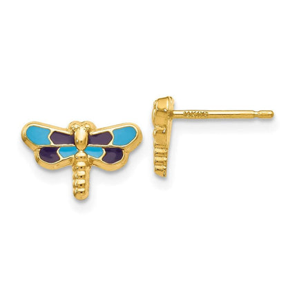 14k Enameled Dragonfly Earrings ,
