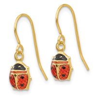 14k Enameled Ladybug Dangle Earrings ,
