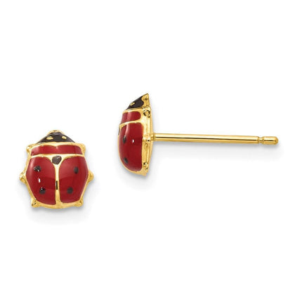 14k Enameled Ladybug Post Earrings ,