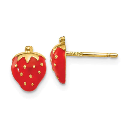 14k Enameled Strawberry Earrings ,