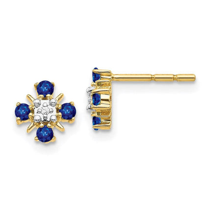 14k Gold Blue Sapphire & Diamond Post Earrings ,